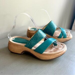 Dansko Women Strappy Leather Slide Sandals Size 37 (US 6.5/7) Teal Blue Morocco